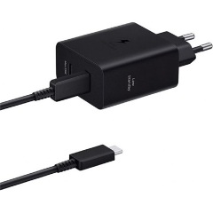 SAMSUNG hálózati töltő USB+Type-C aljzat 50W, PD gyorstöltő + Type-C kábel, FEKETE