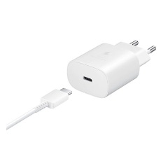 SAMSUNG hálózati töltő Type-C aljzat (25W, PD gyorstöltő 3.0 + EP-DA905BWE Type-C kábel) FEHÉR (Gigapack csomagolás)