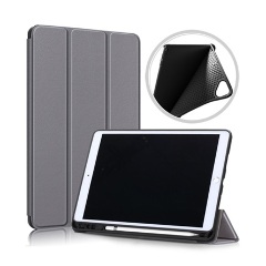 IPAD 10.2 (2021) GIGAPACK Tok álló, bőr hatású aktív FLIP, ceruza tartó, SÖTÉTSZÜRKE