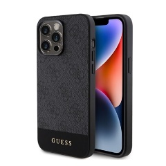 iPhone 15 Pro Max GUESS 4G STRIPE műanyag telefonvédő textil hátlap, MagSafe, FEKETE