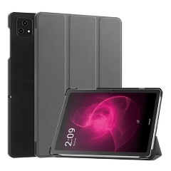 T Tablet 5G ( 2023 ) Gigapack Tok álló, bőr hatású aktív FLIP, asztali tartó, SÖTÉTSZÜRKE
