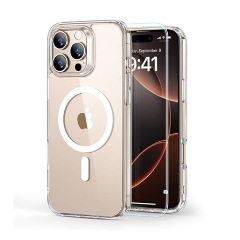 iPhone 16 Pro Max 5G ESR HYBRID HALOLOCK szilikon telefonvédő ütésállóság, MagSafe + képernyővédő üveg, ÁTLÁTSZÓ