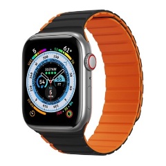 Apple Watch Series 10 42mm DUX DUCIS pótszíj egyedi méret, mágneses, FEKETE/NARANCSSÁRGA