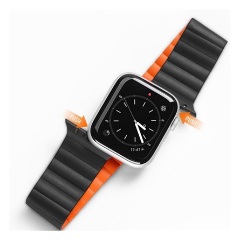 Apple Watch Series 10 42mm DUX DUCIS pótszíj egyedi méret, mágneses, FEKETE/NARANCSSÁRGA