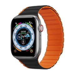 Apple Watch Series 10 46mm DUX DUCIS pótszíj egyedi méret, mágneses, FEKETE/NARANCSSÁRGA