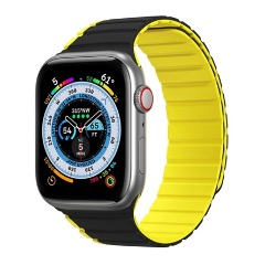 Apple Watch Series 10 46mm DUX DUCIS pótszíj egyedi méret, mágneses, FEKETE/SÁRGA