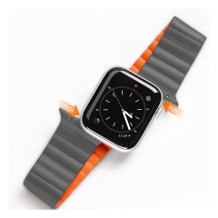 Apple Watch Series 10 46mm DUX DUCIS pótszíj egyedi méret, mágneses, SZÜRKE/NARANCSSÁRGA