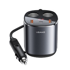 USAMS C28 szivargyújtó adapter elosztó, LED kijelző, SÖTÉTSZÜRKE