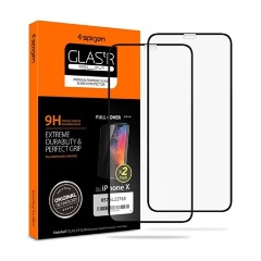 iPhone X 5.8 SPIGEN FC képernyővédő üveg 2db 2.5D, színkiemelés, FEKETE