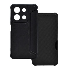 Redmi Note 13 4G Gigapack Tok álló, bőr hatású FLIP, karbon minta, FEKETE