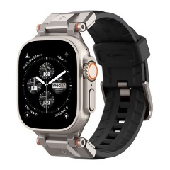 Apple Watch Series 10 46mm SPIGEN DURAPRO ARMOR PU pótszíj egyedi méret, fém csat, FEKETE