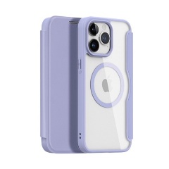 iPhone 15 Pro DUX DUCIS SKIN X PRO tok álló, bőr hatású FLIP, MagSafe, LILA