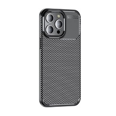 iPhone 15 Pro Max Gigapack szilikon telefonvédő ütésállóság, karbon minta, FEKETE