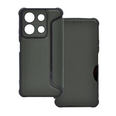 Redmi Note 13 4G Gigapack Tok álló, bőr hatású FLIP, karbon minta, SÖTÉTZÖLD