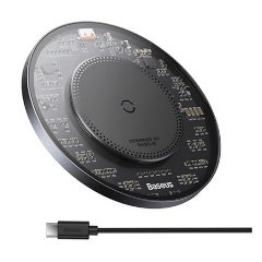 BASEUS SIMPLE 2 asztali töltő 15W, MagSafe + Type-C tápkábel, FEKETE
