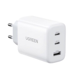 UGREEN hálózati töltő 2 Type-C+USB aljzat 65W, PD gyorstöltő, FEHÉR