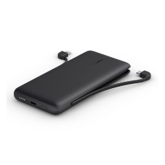 BELKIN BOOST CHARGE PLUS vésztöltő Type-C aljzat 10000mAh, PD gyorstöltő + fix Type-C+lightning kábel, FEKETE