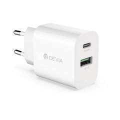 DEVIA SMART hálózati töltő USB+Type-C aljzat 20W, PD gyorstöltő, FEHÉR