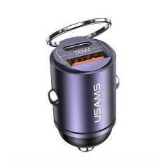 USAMS C38 autós töltő USB+Type-C aljzat 30W, mini, LILA