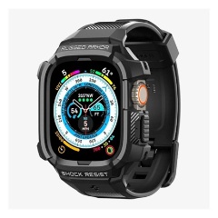 Apple Watch Ultra 2 49mm SPIGEN RUGGED ARMOR PRO pótszíj egyedi méret, ütésállóság + szilikon keret, FEKETE
