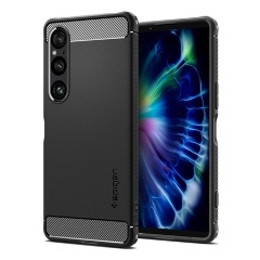 Sony Xperia 1 VI 5G SPIGEN RUGGED ARMOR szilikon telefonvédő ütésállóság, karbon minta, FEKETE