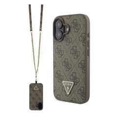 GUESS LEATHER METAL LOGO STRASS CROSSBODY szilikon telefonvédő (ütésállóság, bőr hatású hátlap + vállpánt) BARNA
