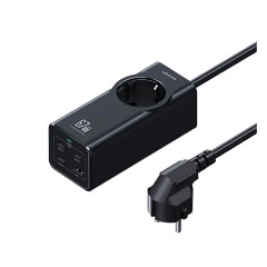 USAMS hálózati elosztó AC+USB+3 Type-C aljzat, PD gyorstöltő + 150cm tápkábel, FEKETE