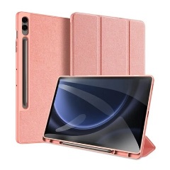 Samsung Tab S9 FE Plus LTE DUX DUCIS DOMO tok álló, bőr hatású aktív, textil minta, RÓZSASZÍN
