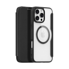iPhone 16 Pro Max 5G DUX DUCIS SKIN X PRO tok álló, bőr hatású FLIP, MagSafe, FEKETE