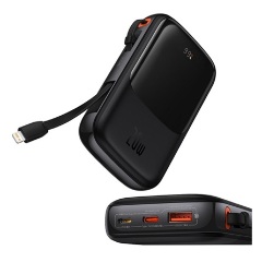 BASEUS QPOW PRO OE vésztöltő USB+2 Type-C aljzat 10000mAh, LED kijelző + Type-C kábel, FEKETE
