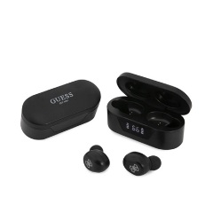 GUESS Bluetooth fülhallgató SZTEREO v5.0, zajszűrő + töltőtok, FEKETE