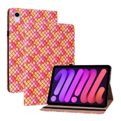 IPAD mini 6 (2021) Gigapack tok álló, bőr hatású FLIP, fonott minta, RÓZSASZÍN