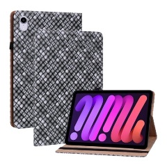 IPAD mini 6 (2021) Gigapack tok álló, bőr hatású FLIP, fonott minta, FEKETE
