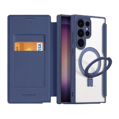 Samsung S24 Ultra 5G DUX DUCIS SKIN X PRO tok álló, bőr hatású FLIP, MagSafe, SÖTÉTKÉK