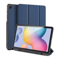 Samsung Tab S6 Lite 10.4 LTE DUX DUCIS DOMO tok álló, bőr hatású aktív, textil minta, SÖTÉTKÉK
