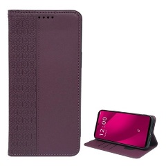 T Phone 2 Pro 5G Gigapack Tok álló, bőr hatású FLIP, lóhere, SÖTÉTLILA