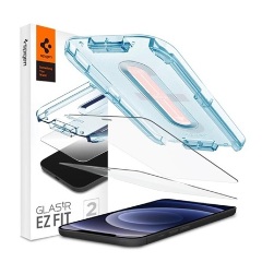 iPhone 12 Pro SPIGEN EZ FIT képernyővédő üveg 2db 2.5D, 9H + segédkeret, ÁTLÁTSZÓ