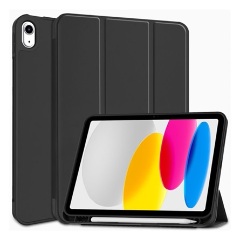 IPAD 10.9 (2022) Gigapack tok álló, bőr hatású aktív FLIP, ceruza tartó, FEKETE