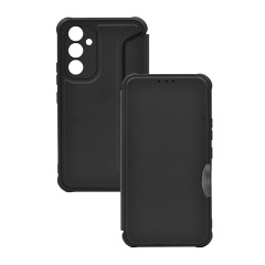 Samsung A34 5G Gigapack tok álló, bőr hatású FLIP, karbon minta, FEKETE