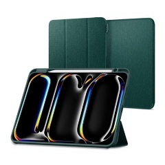 IPAD Pro 11 (2024) SPIGEN URBAN FIT tok álló FLIP, textil minta, SÖTÉTZÖLD