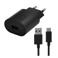 NOKIA hálózati töltő USB aljzat (18W, gyorstöltő + Type-C kábel) FEKETE (Gigapack csomagolás) NOKIA hálózati töltő USB aljzat (18W, gyorstöltő + Type-C kábel) FEKETE (Gigapack csomagolás)