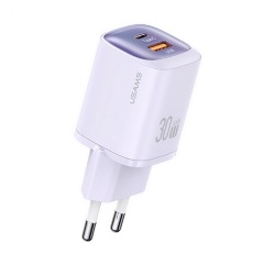 USAMS CC254 hálózati töltő USB+Type-C aljzat 30W, PD gyorstöltő, LILA