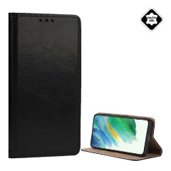 Samsung A52s 5G Gigapack Tok álló, valódi bőr FLIP, asztali tartó, FEKETE