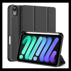 IPAD mini 7 (2024) DUX DUCIS DOMO tok álló, bőr hatású aktív, textil minta, FEKETE
