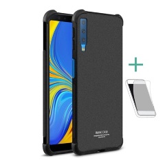 Samsung A7 (2018) IMAK szilikon telefonvédő ütésállóság, matt + képernyővédő fólia, FEKETE