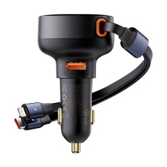 BASEUS ENJOYMENT autós töltő USB aljzat 60W, PD gyorstöltő + Type-C - lightning kábel, FEKETE