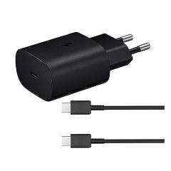 SAMSUNG hálózati töltő Type-C aljzat (25W, PD gyorstöltő 3.0 + EP-DA905BBE Type-C kábel) FEKETE (Gigapack csomagolás)