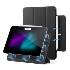 IPAD Pro 11 (2024) ESR REBOUND MAGNET tok álló, bőr hatású aktív FLIP, ceruza tartó, FEKETE
