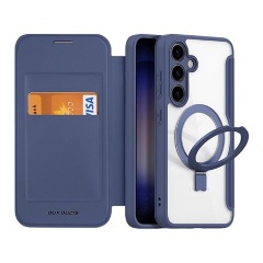 Samsung S24 5G DUX DUCIS SKIN X PRO tok álló, bőr hatású FLIP, MagSafe, SÖTÉTKÉK