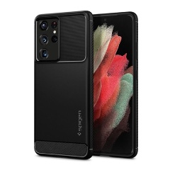 Samsung S21 Ultra SPIGEN RUGGED ARMOR szilikon telefonvédő ütésállóság, karbon minta, FEKETE